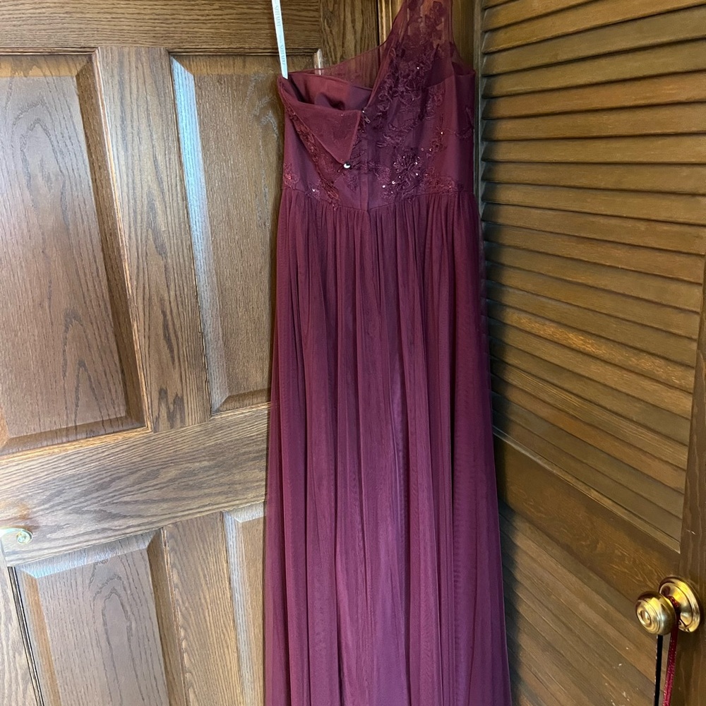 David's Bridal Burgundy Lace Gown